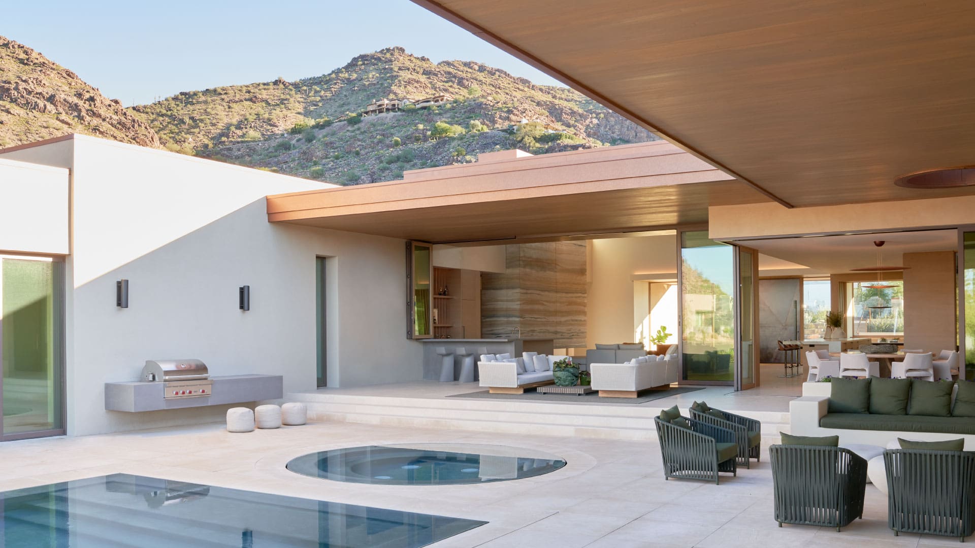 pool area with mountain view