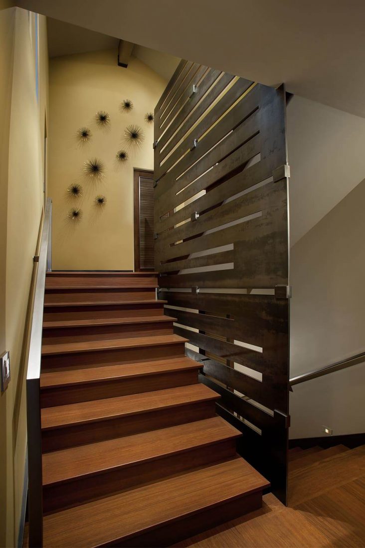 Stair with metal hand rail